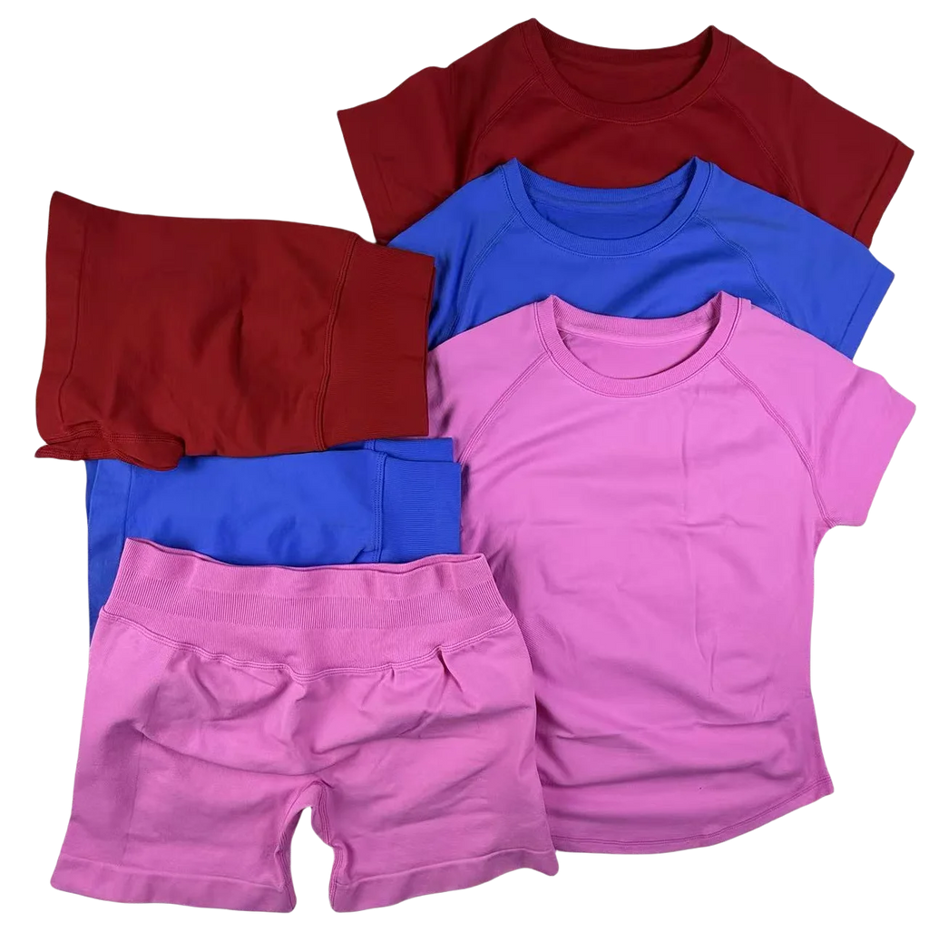 2 Pcs  Impact Sports Sets Short Sleeve Seamless Yoga Top Fitness Set Women Workout Running Sports Shorts Gym Suit
