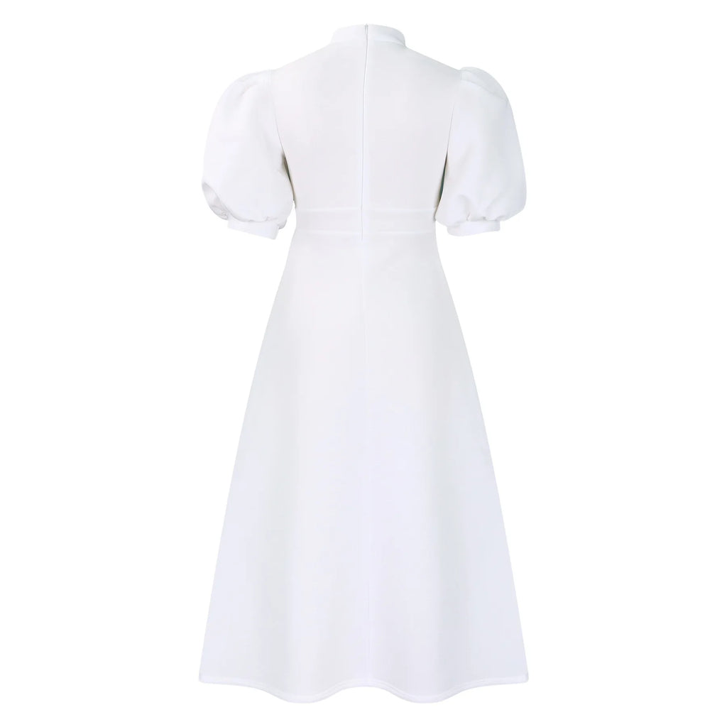 Elegant Party Dresses for Woman 2024 Luxury Bow Collar Short Sleeve High Waisted A Line Pleated Ankle Length Birthday Party Robe
