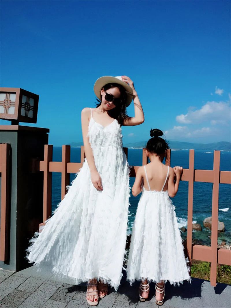 Mom Daughter Dress Solid Color Long Gown Family Matching Outfits Halter Dress With Suspenders New Fashion Mommy Girls Clothes