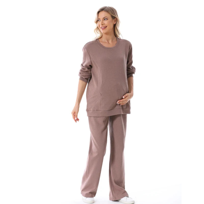 Maternity Clothes Sweatshirt Hoodies High Waist Lounge Pants Adjustable Waist Pregnant Trousers Postpartum Breastfeeding Clothes