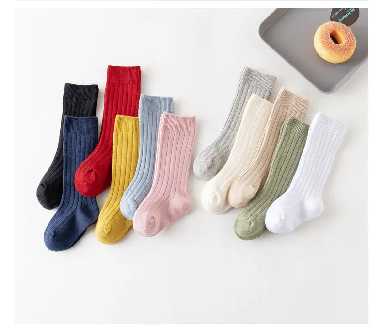 Baby Socks Newborn Kids Infant Girls Boys Knee High Sock Toddler Girl Solid Cotton Stripe Plain Long Sock For 0-3Years Children