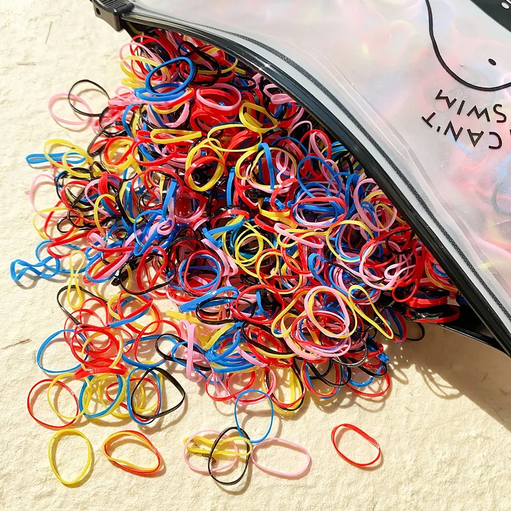 500Pcs Girls Colourful Disposable Rubber Band Elastic Hair Bands Headband Children Ponytail Holder Bands For Kids Accessories