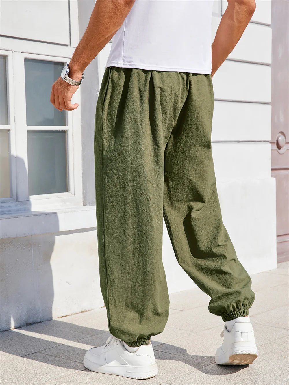 Men's Harem Pants Loose Fit Chinese Style Cotton Linen Solid Color Cozy Sweatpants Joggers High Quality Male Casual Trousers