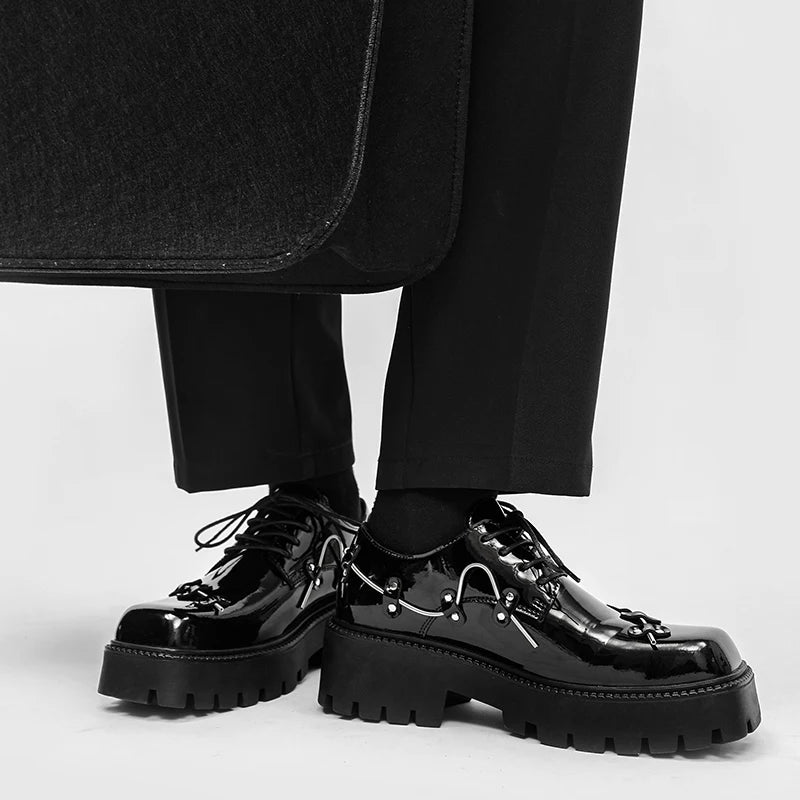 Brand New Black Brogue Shoes Men Classic Platform Oxford Dress Shoes Men Retro Patent Leather Footwear Low-Ankle Party Shoes