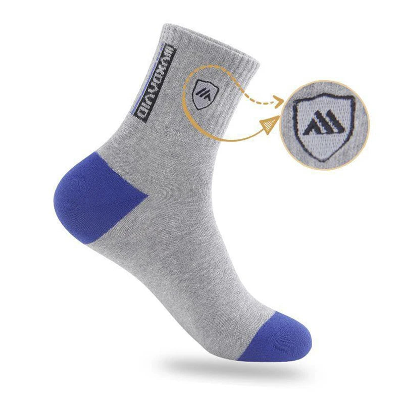 5 Pairs Men's Mid-Calf Socks Cotton Breathable Warm Sports Socks Autumn Winter Sweat-Absorbing Long Casual Trendy Style