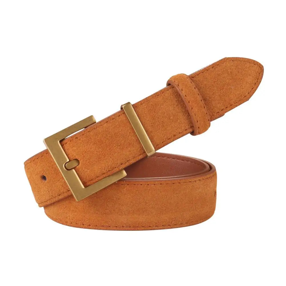 Women Belt Suede Cowhide Genuine Leather Belt 2.8cm Wide Fashion Belts With Metal Buckle Matched For Jeans Dresses Waistband