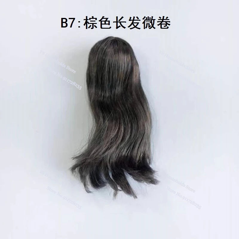 1/6 Female Soldier Head Sculpt Decor Wig Green/Blue/Red/Gray Hair Model Toys Accessory For 12inch Bald Sculpture Decoration