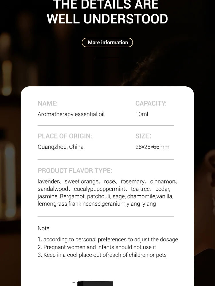 20 Flavors Essential Oils for Aroma Diffuser Air Humidifier Home Water-soluble 10ml Air Freshener Scents Fragrance Oil Perfume