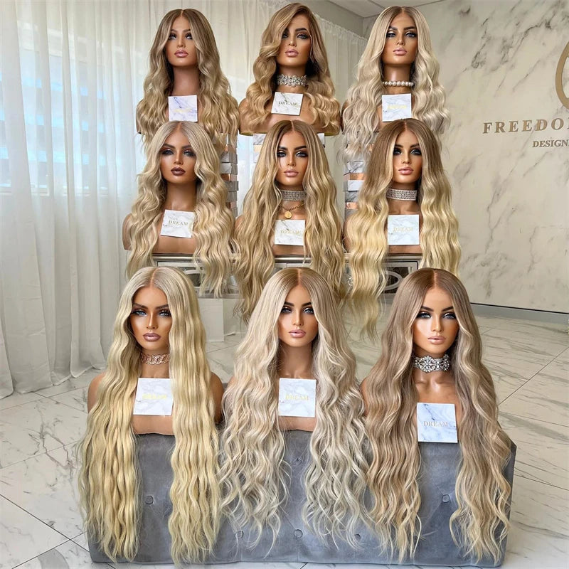 Wig female Synthetic Hair Brown Blonde Highlights Short Bob Shoulder Wigs 13x4 Glueless High Quality Full Enough miku cosplay