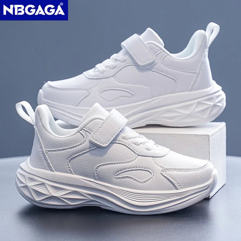Kids White Leather Sneakers Lightweight Non-slip Casual Running Shoes for School Student Walking Outdoor Children Tennis