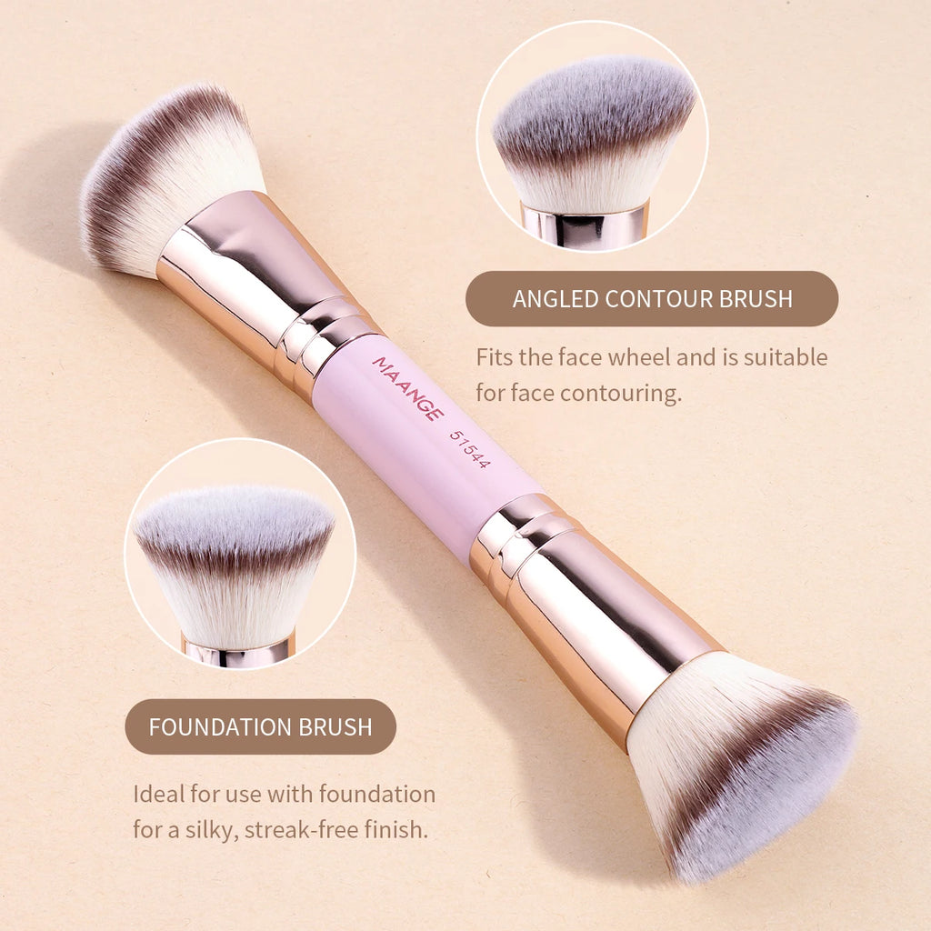 MAANGE 2PCS Foundation Makeup Brush Double-ended Flat/Angle Top Contour Brush for Beauty Blending Liquid Powder Concealer Cream