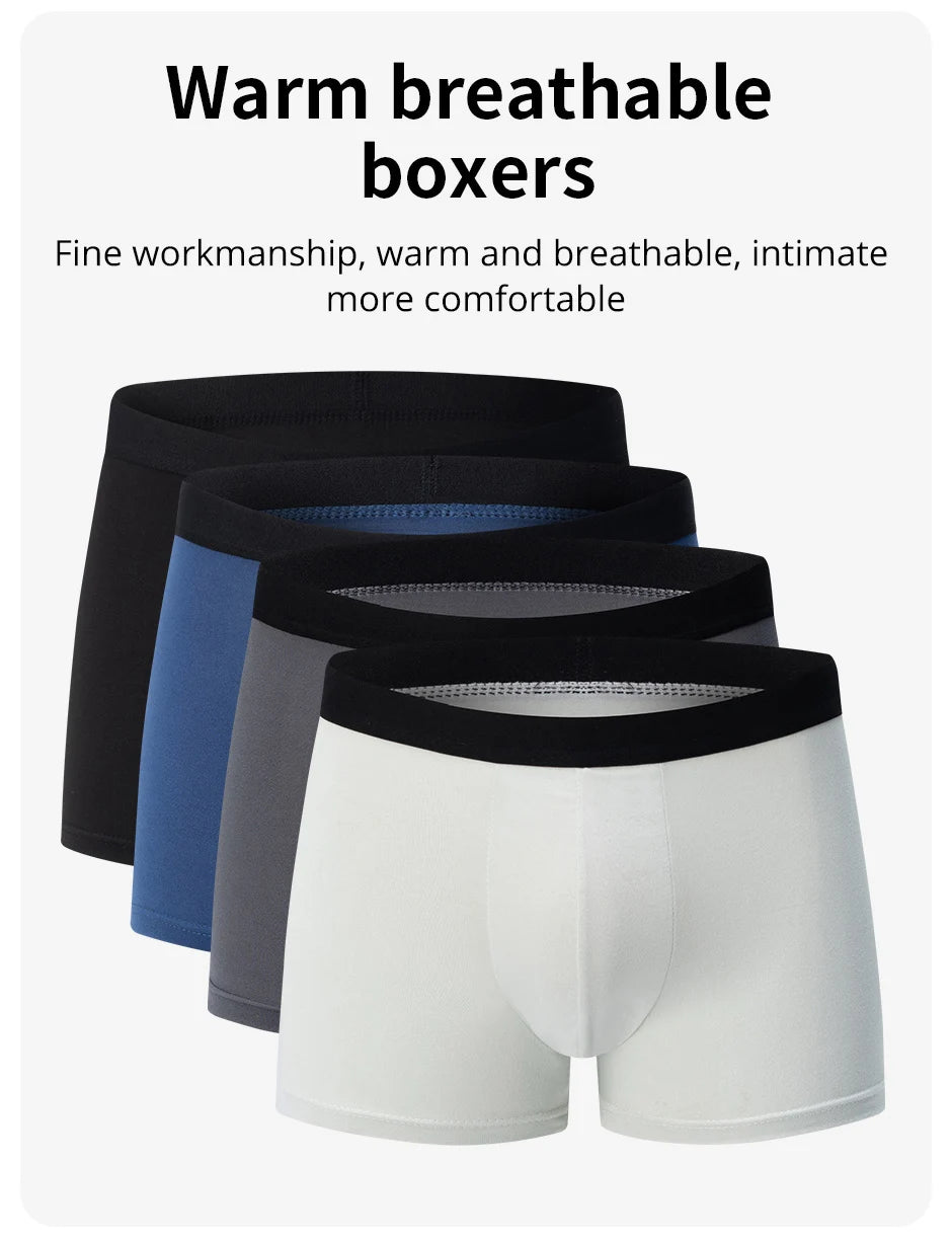 4 Pack European and American MEN'S Solid Color Boxer Underwear Comfortable Swimming Trunks Oversized Juvenile Boxer Underwear