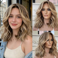 Wig female Synthetic Hair Brown Blonde Highlights Short Bob Shoulder Wigs 13x4 Glueless High Quality Full Enough miku cosplay