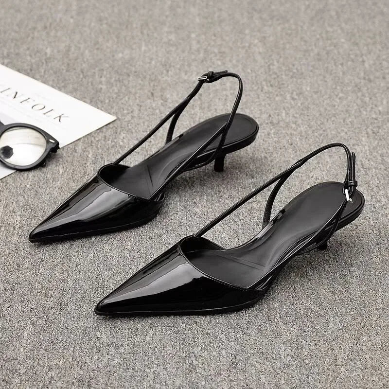 Black Women Pointed Toe Heels Shoes Sandals 2025 Dress Party Fashion Summer Slippers New Walking Flip Flops Pumps Slides