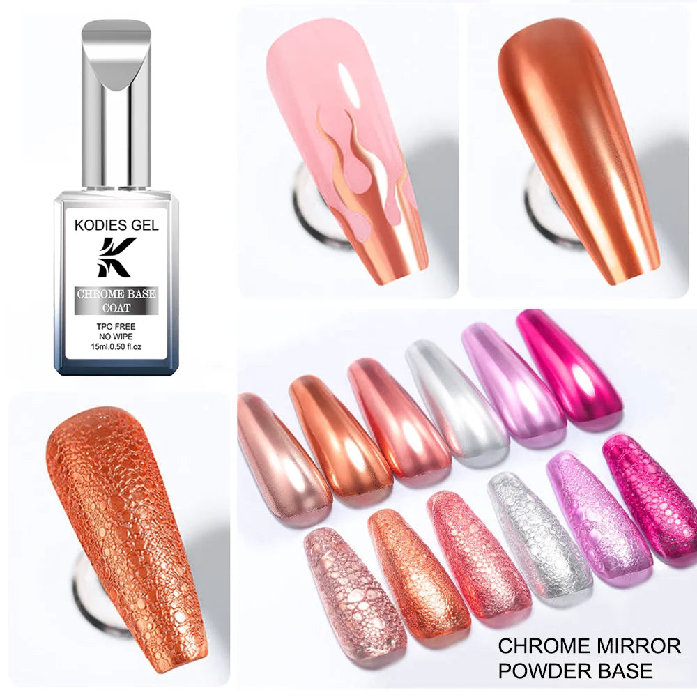 KODIES GEL Clear Chrome Base Coat Metallic Mirror Painting Gel Base No Stick Chrome Powder Semi Permanent UV Manicure Nails Art