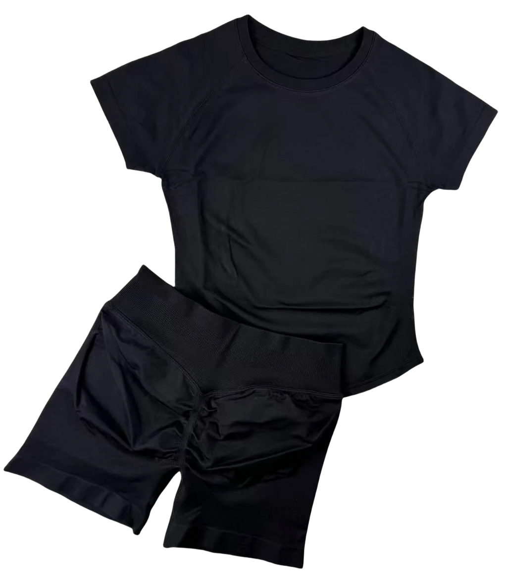 2 Pcs  Impact Sports Sets Short Sleeve Seamless Yoga Top Fitness Set Women Workout Running Sports Shorts Gym Suit