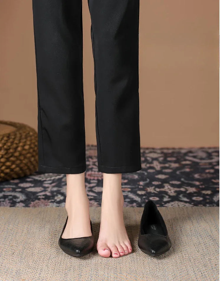 Black Woman Footwear Office Flat Shoes For Women Pointed Toe Fashion Leather Casual Moccasins Flats Fashion Young Korean Style L