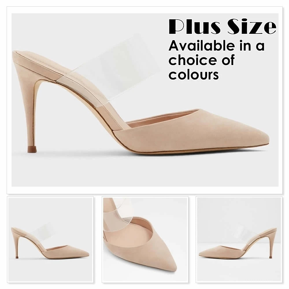 LOSLANDIFEN Women Sandals Sexy Clear 9cm Pointed Toe Thin High Heels Party Girl Black Nude Solid Color Wedding Shoes Plus Size