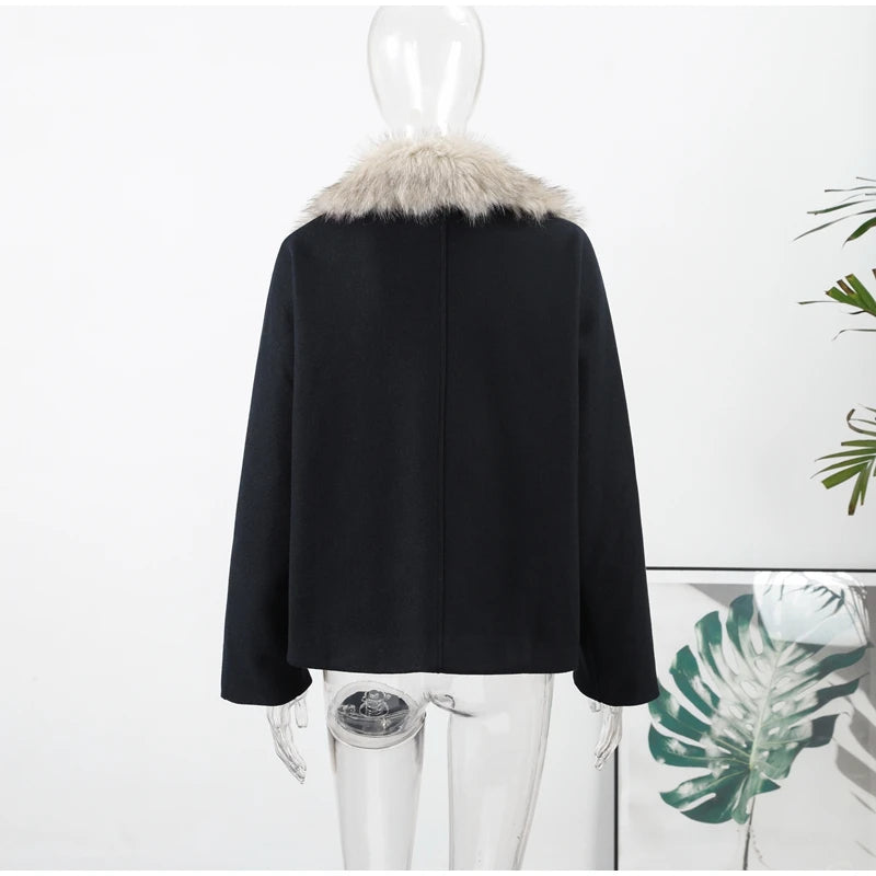 Chic Fur Collar Hooded Women's Cotton Jacket Solid Zipper Slim Waist Pocket Warm Thick Coat 2025 Autumn Winter Lady New Outwear