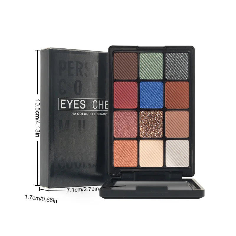 12-Color Eyeshadow Palette – Pearlescent, Matte, Fine Shimmer, Glitter, Earth Tones, Long Lasting Eye Shadows, High-Performance