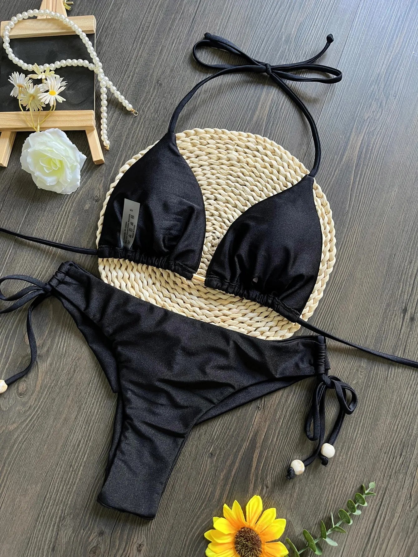 Summer Brazilian Bikini Set Women Sexy Bandage Top Thong Bottom 2 Pieces Set Push-up Swimwear Lace Up Swimsuit Beachwear