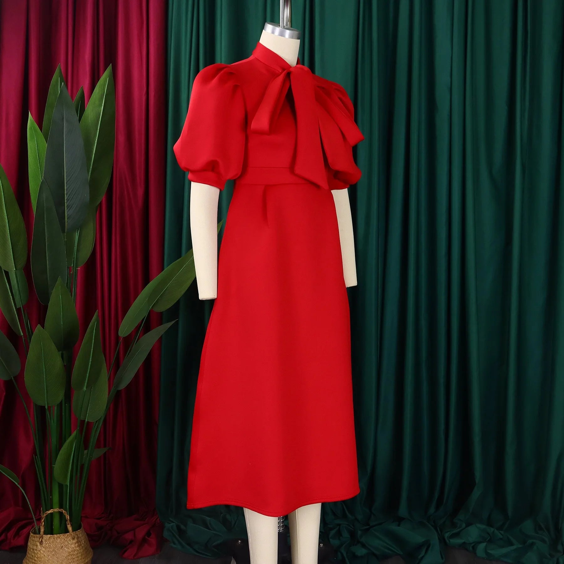 Elegant Party Dresses for Woman 2024 Luxury Bow Collar Short Sleeve High Waisted A Line Pleated Ankle Length Birthday Party Robe