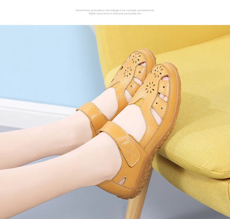 Sandals Summer Breathable Leather Slippers Women Fashion Non-Slip Casual Roman Shoes Ladies Sandals on Sale Off White Shose