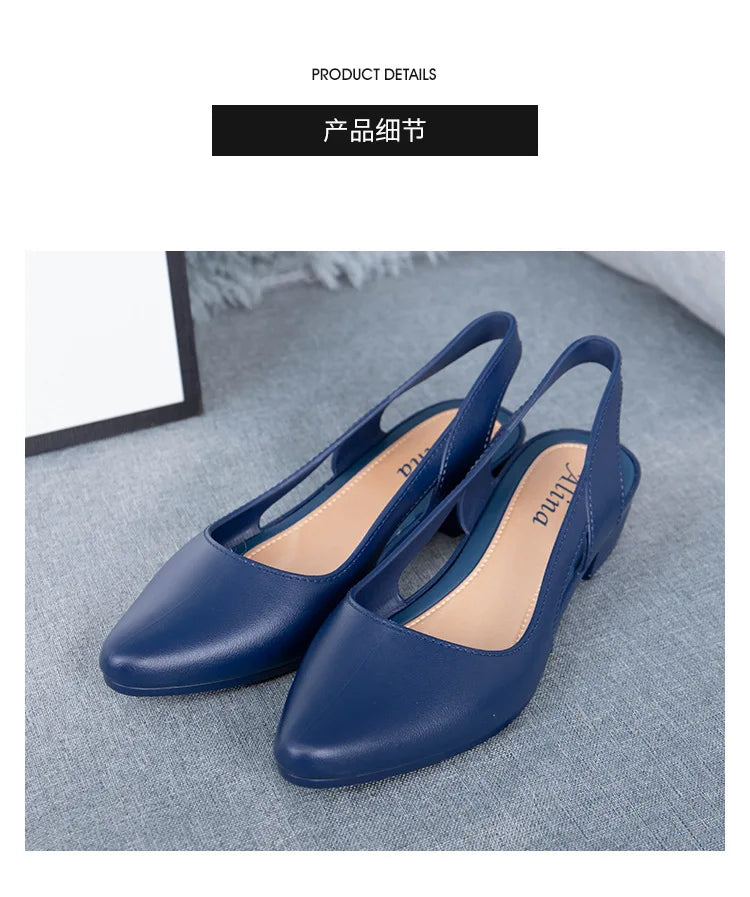 Sandals  Fashion New Elegant Women Shallow Mouth Medium Low Heel Non-slip Shoes Breathable Casual Comfortable Jelly Sandals