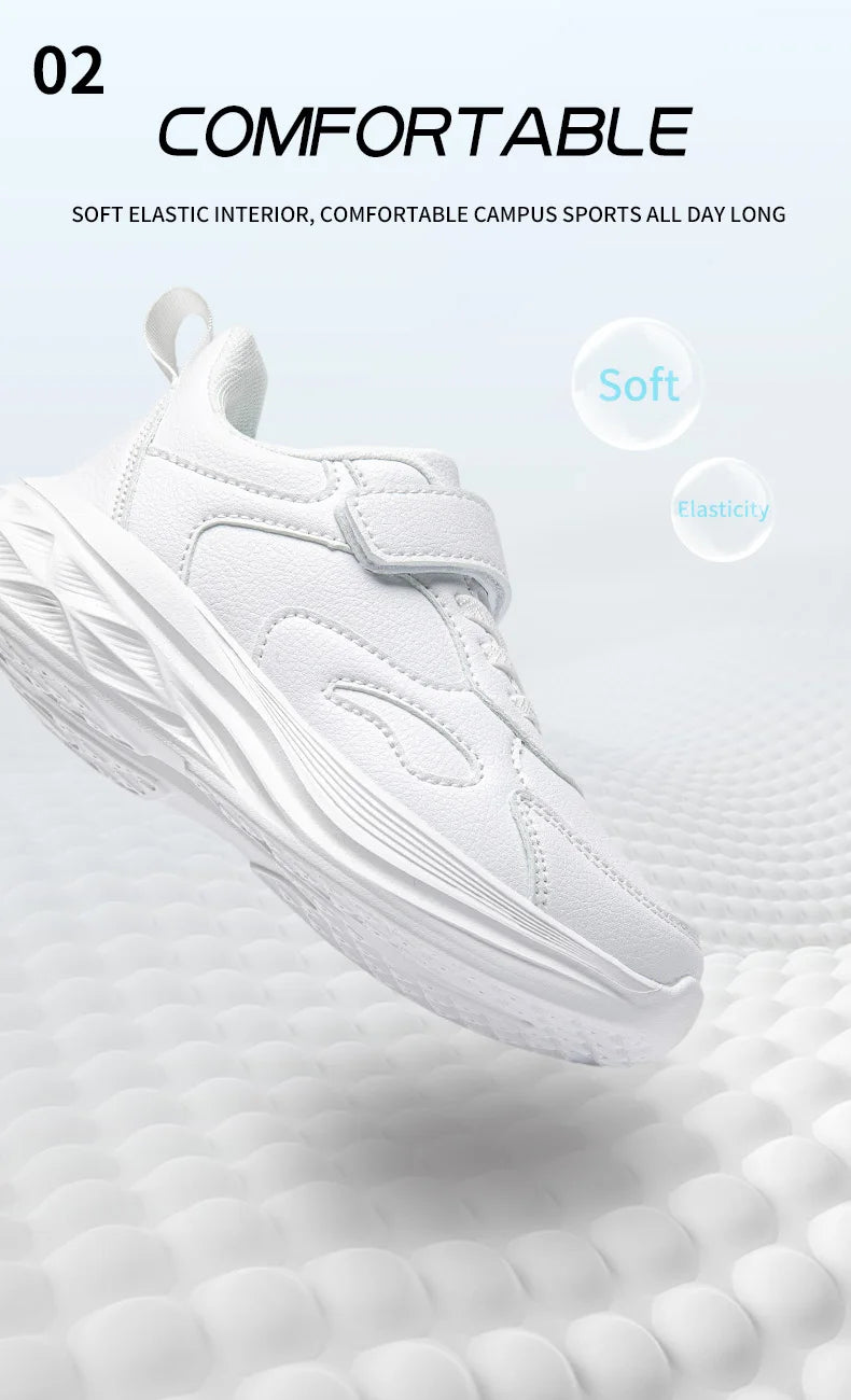 Kids White Leather Sneakers Lightweight Non-slip Casual Running Shoes for School Student Walking Outdoor Children Tennis