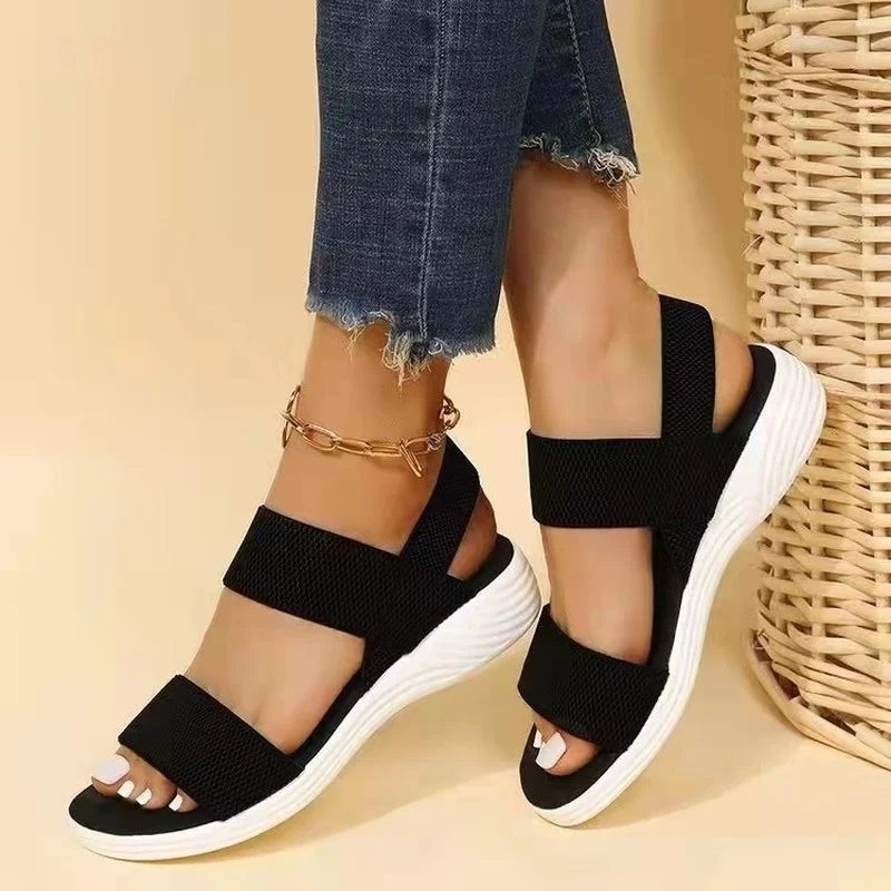 Sandals Elegant Low Heel Women's Orthopedic Shoes Women's Open Toe 2023 Solid Color New Large 25-45 Flat Thick Heel Casual Shoes