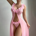 Sexy Women Nightgowns Pink Floral Sleepwear Summer Slip Night Dress Deep-V Lace Sleep Dress Mesh See Through Baby Doll Nightie