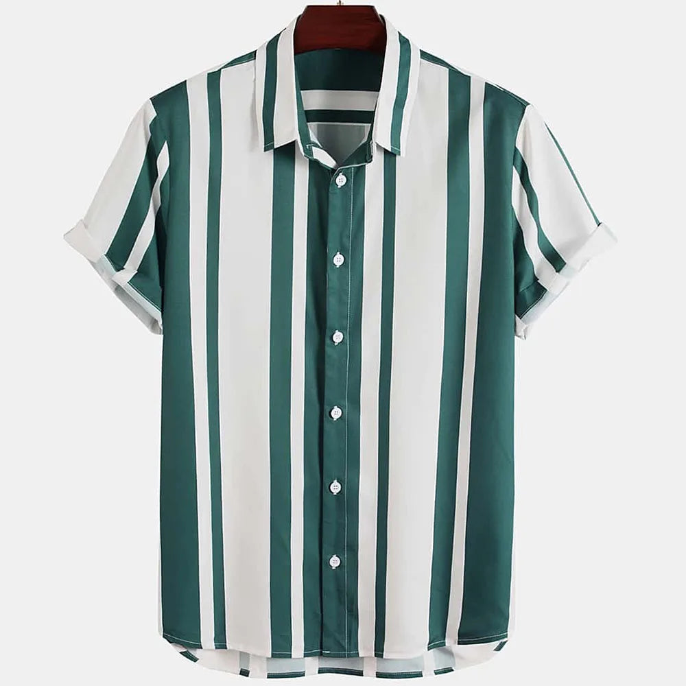 2025 Male Clothes Simple Stripes 3d Hawaiian Shirt Men Clothes Loose Breathable Men's Shirts Summer Male Shirts Short Sleeve