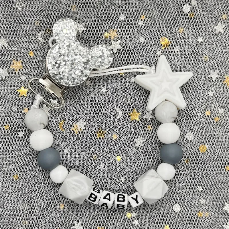 2024 Baby Teether Handmade Personalized Name Pacifier Clips Holder Chains Silicone Pacifier Chain Clips Baby Teething Chain Gift