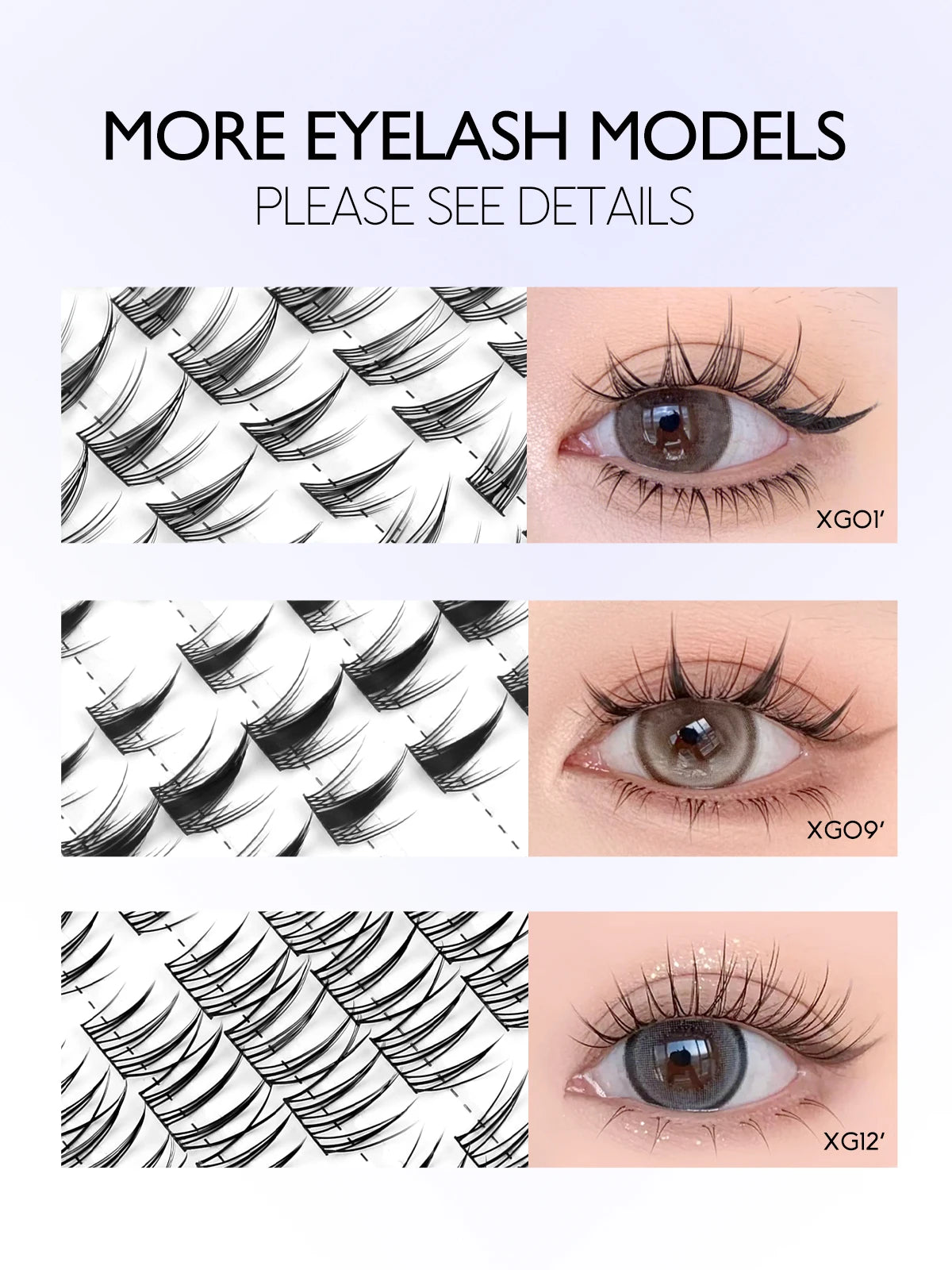 GROINNEYA DIY Lashes Natural Eyelash extension Cluster Lashes Volume Mixed Tray Lashes Cluster Natural DIY Lashes Extension