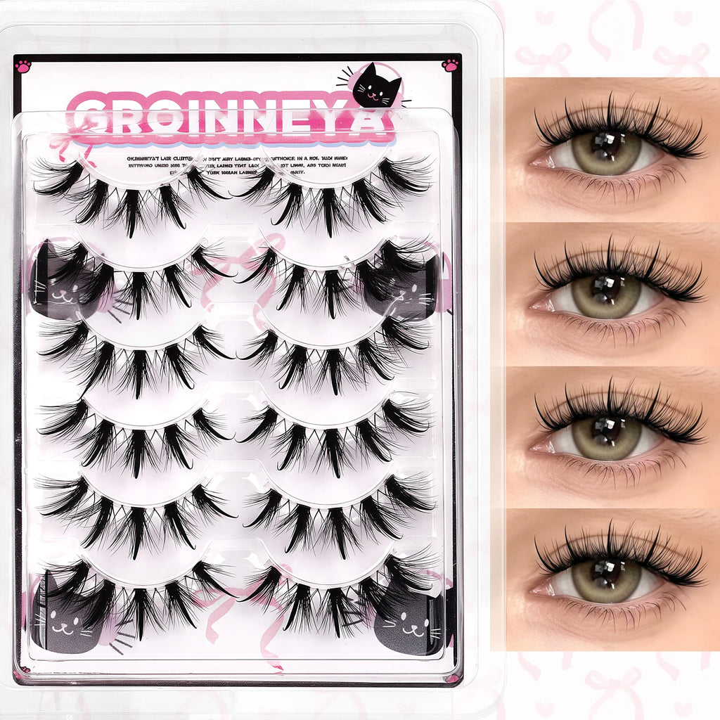GROINNEYA Manga Lashes 3D Natural False Lashes Soft Cross Wispy Natural Eyelashes Cat Eye Lashes 3d Faux Mink Lashes