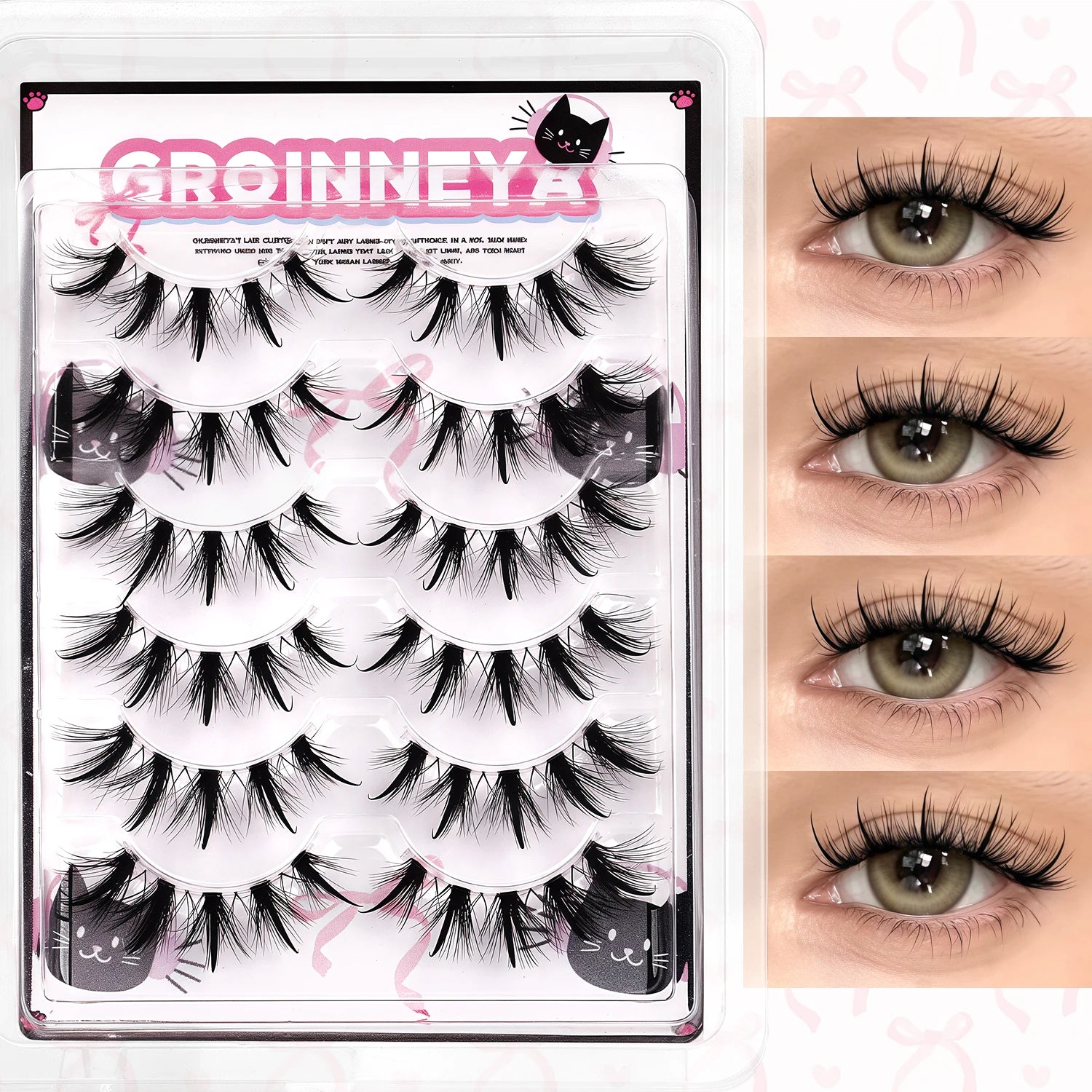 GROINNEYA Manga Lashes 3D Natural False Lashes Soft Cross Wispy Natural Eyelashes Cat Eye Lashes 3d Faux Mink Lashes