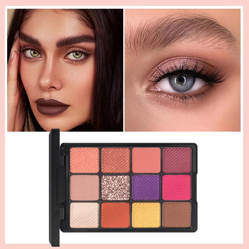 12-Color Eyeshadow Palette – Pearlescent, Matte, Fine Shimmer, Glitter, Earth Tones, Long Lasting Eye Shadows, High-Performance