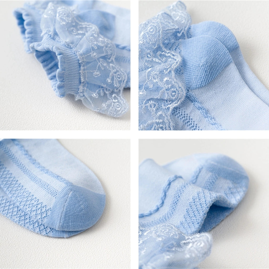 4Pairs Baby Girls Lace Socks Spring Summer Ruffle Princess Mesh Children Ankle Short Breathable Cotton Toddler Kids Socken 1-6Y