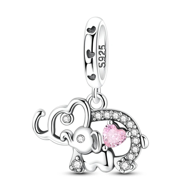 925 Sterling Silver Mom Parent Child Elephant Charms Pendant For Women Fit Original Bracelet DIY Mother's Day Jewelry Gifts