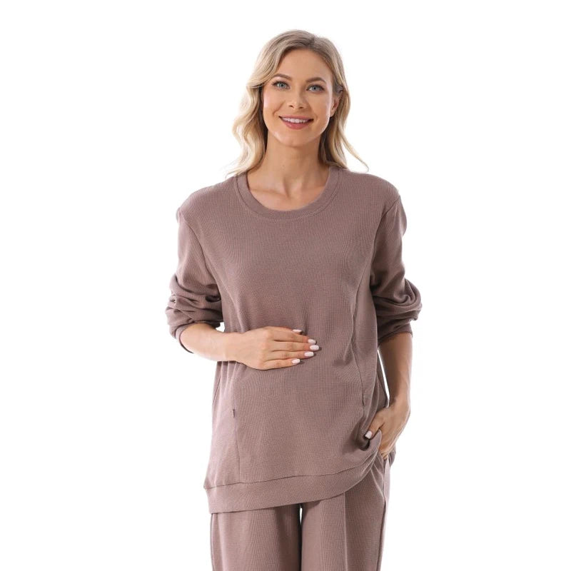 Maternity Clothes Sweatshirt Hoodies High Waist Lounge Pants Adjustable Waist Pregnant Trousers Postpartum Breastfeeding Clothes