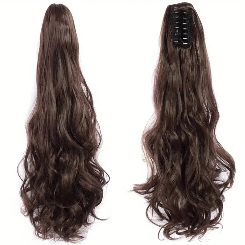Wig female curly hair big wavy ponytail with grab clip