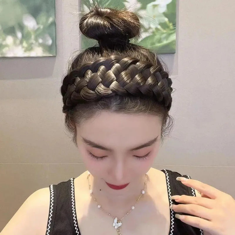 2023 Wig Headbands for Women Wide Fishbone Braids Hairbands Handmade Head Hoop Hair Styling Headwear Accessories Gift