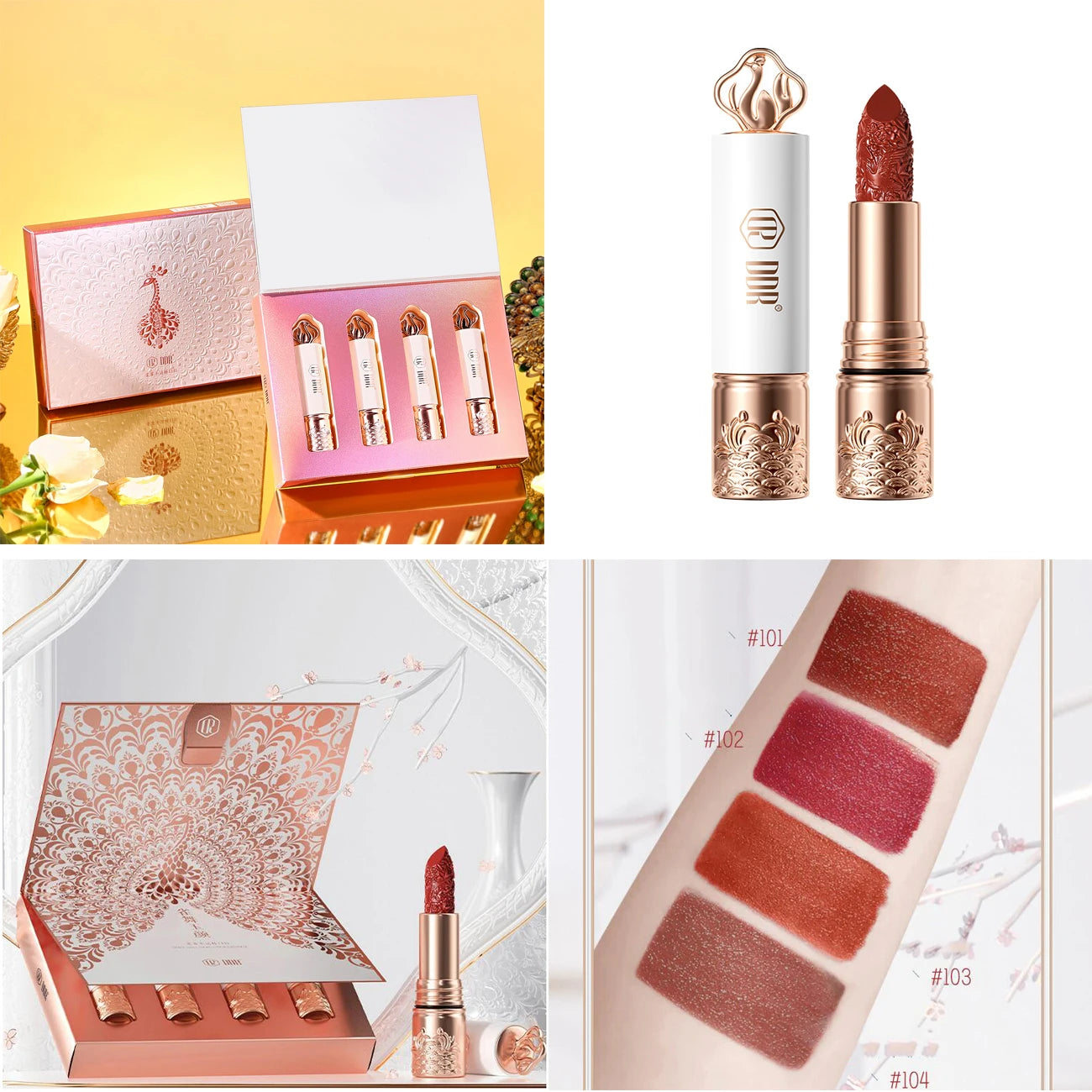 Makeup Lipstick set carved Nude Li pstick Matte Velvet Long Lasting easy to color non-stick cup lip glaze