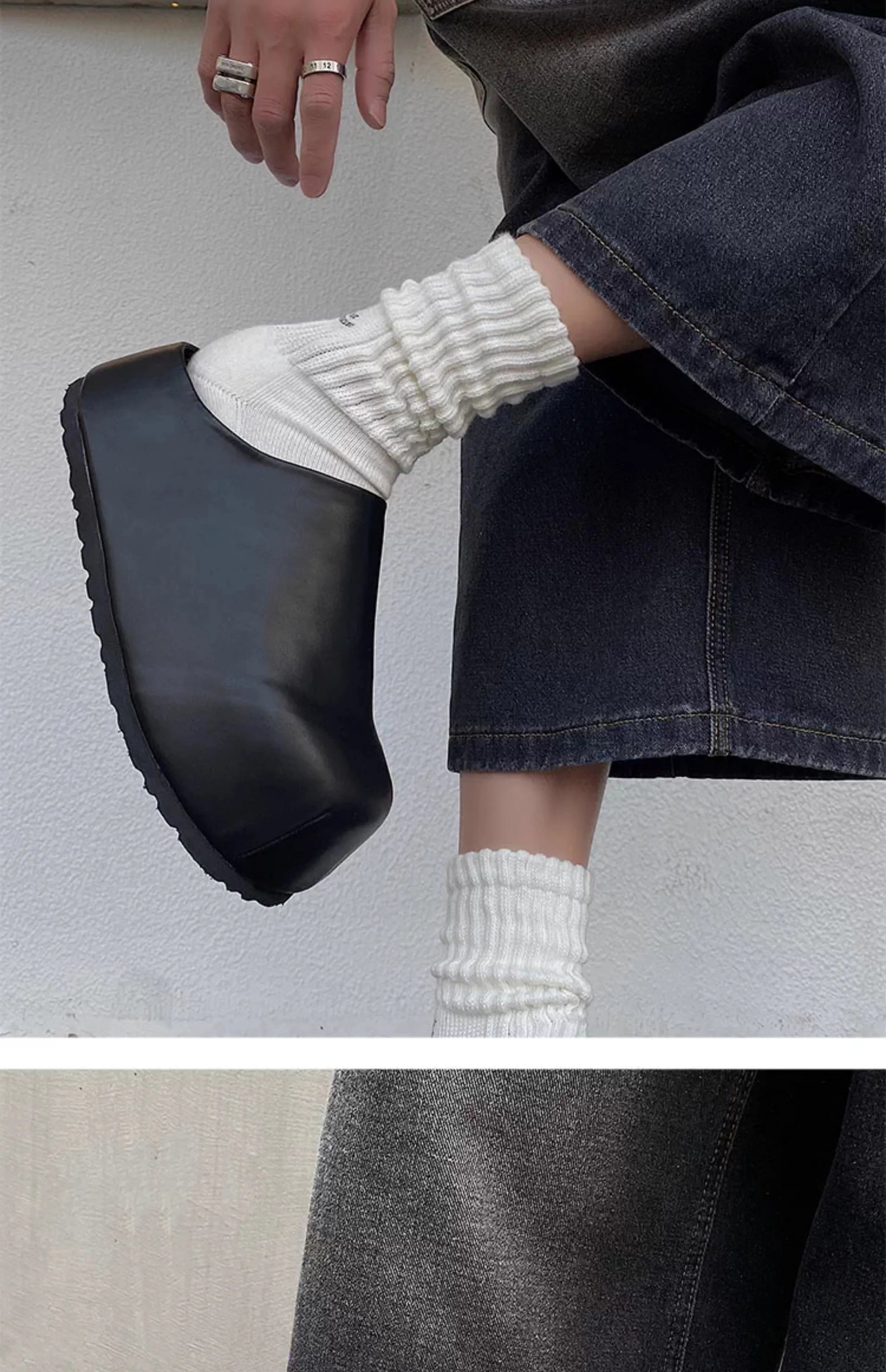 Black Boken leather shoes for men's thick soled design slippers summer new big toe mules shoes outdoor