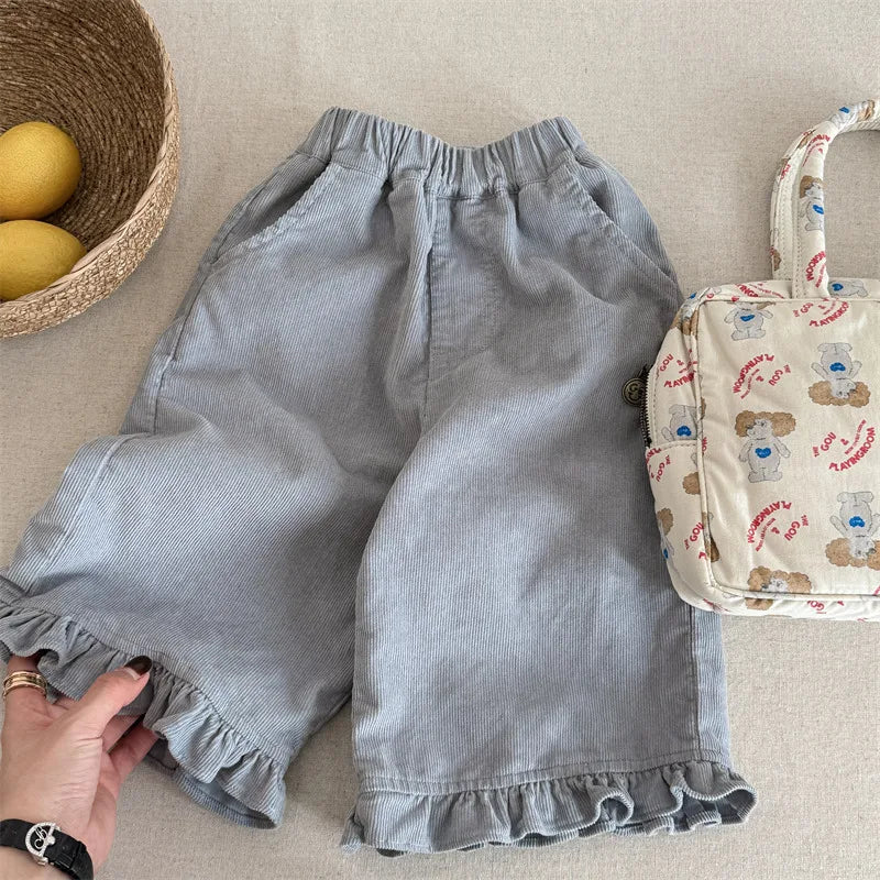 2026 Spring New Girls Cotton Loose Harem Pants Children Girl Clothes Casual Ankle-length Trousers Toddler Kids Corduroy Pants