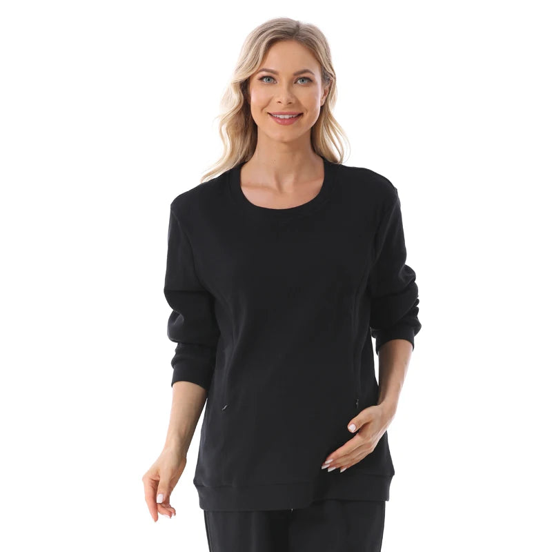 Maternity Clothes Sweatshirt Hoodies High Waist Lounge Pants Adjustable Waist Pregnant Trousers Postpartum Breastfeeding Clothes