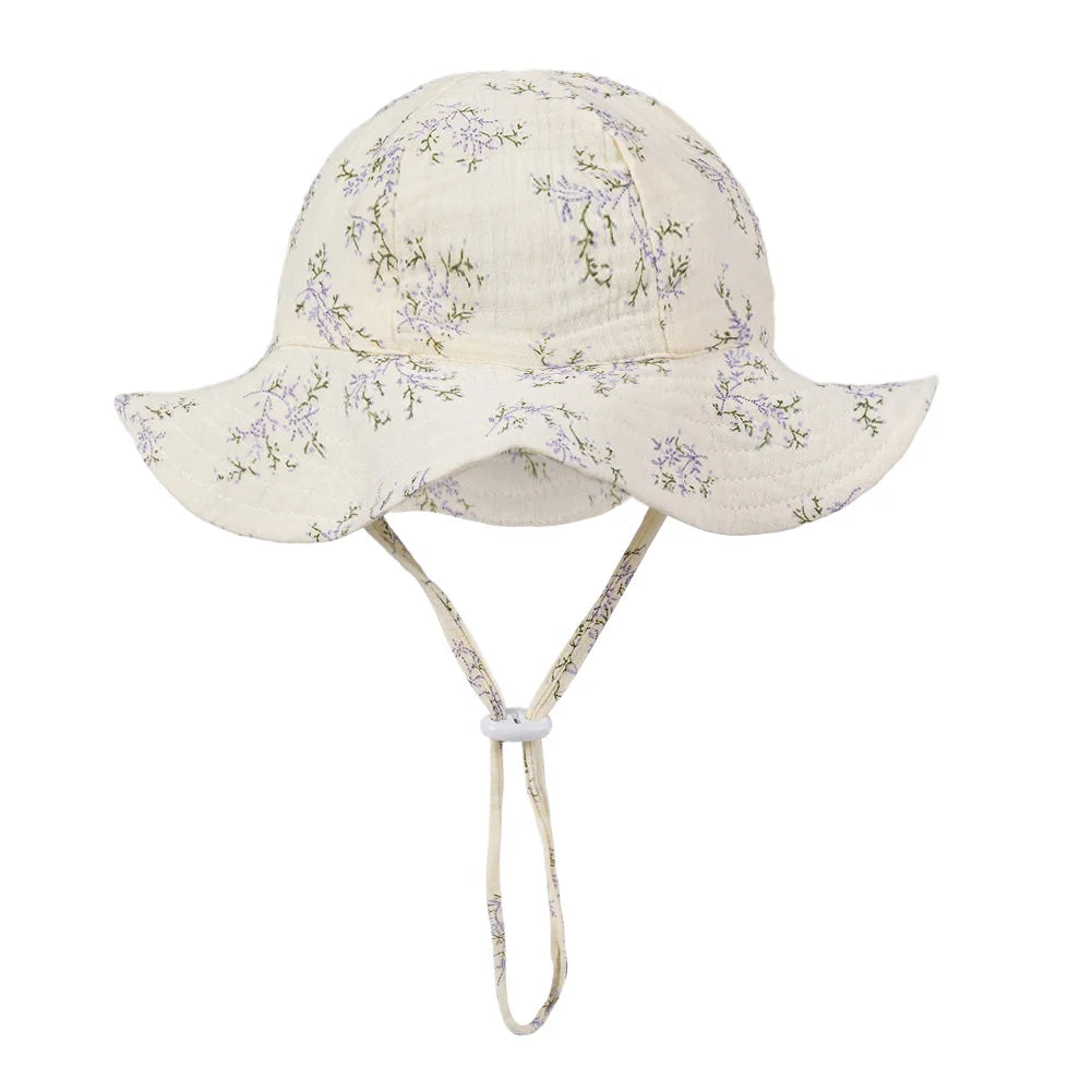 Floral Print Baby Bucket Hats Adjustable Solid Caps for Infant Boys Girls Sunscreen Outdoor Beanies Beach Fishing Headwraps