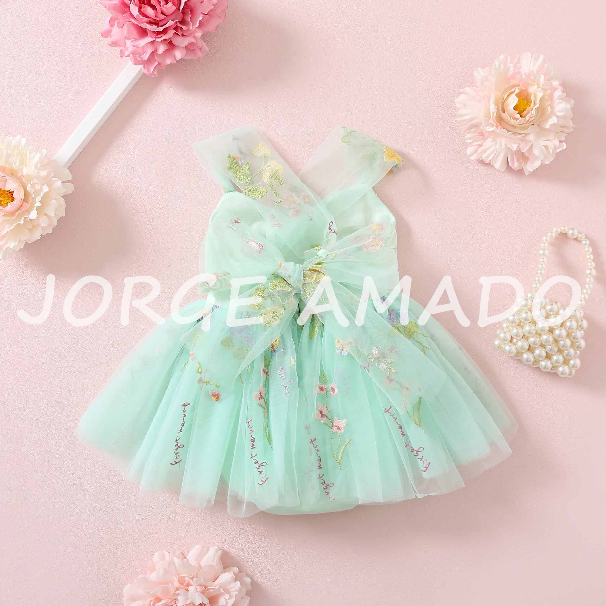 2026 Easter Kids Dress Girl Summer Dress Floral Bow Sleeveless Dance Performance Dress Girls Clothes E1236