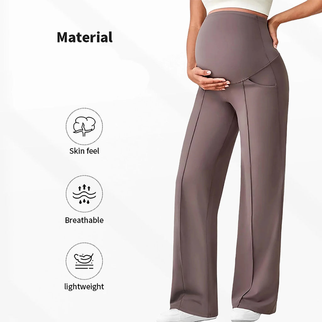 Maternity Pants Over The Belly Yoga Dress Elastic Waistband Stretchy Wide Leg Work Pregnancy Trousers with Pockets Sportswear