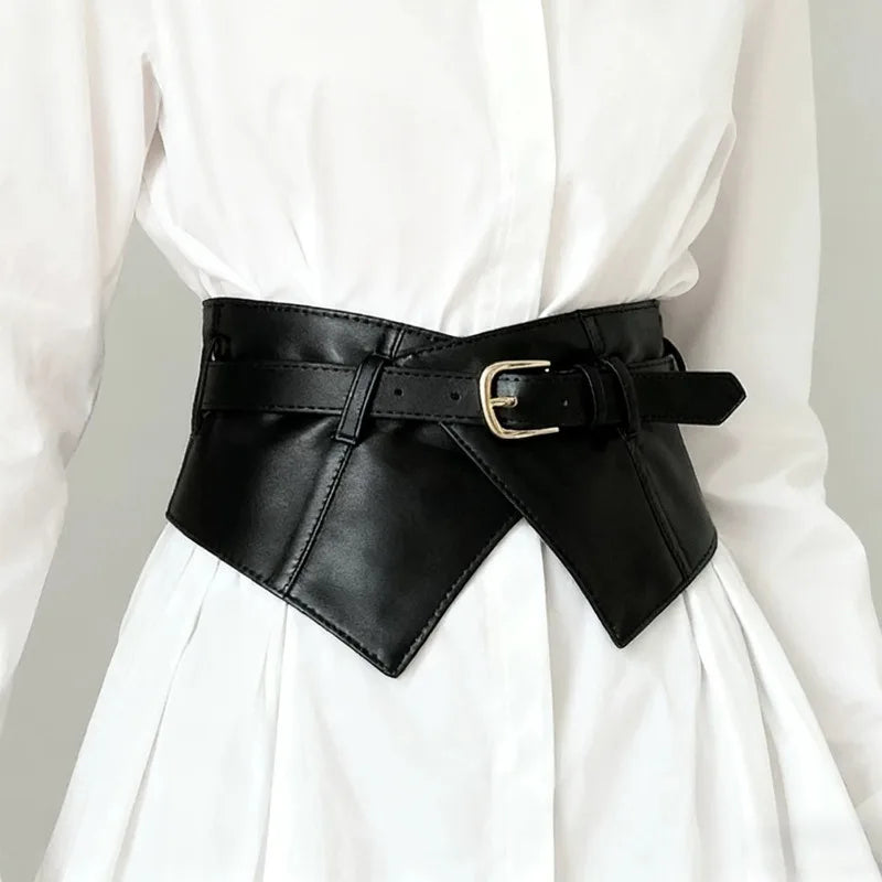 Fashion Decorative Wide Belts Women Black Coffee Elastic PU Waistband Classic Pin Buckle Belts Corset Cincher for Dresses Coats